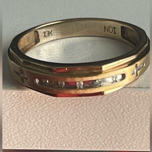 10kt. Yellow Gold and Diamond Cross Wedding Band Ring